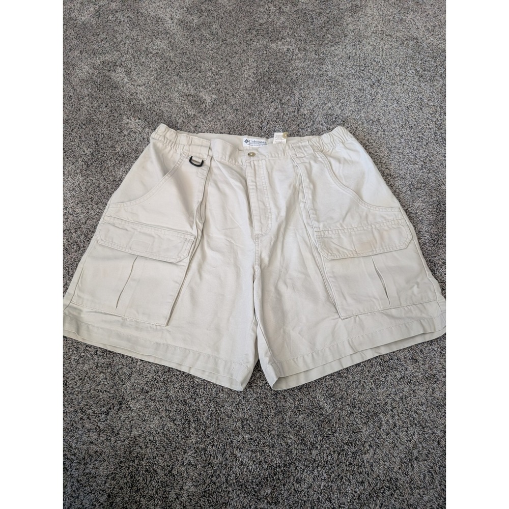 Columbia Klamath Cargo Shorts Beige Cotton Canvas Mens 38 Ins‎ 7 AM4241 NEW